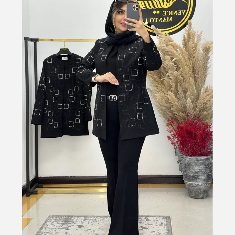 ست کت شلوار نگینی زنانه ست کت شلوار مجلسی نگینی مربعی